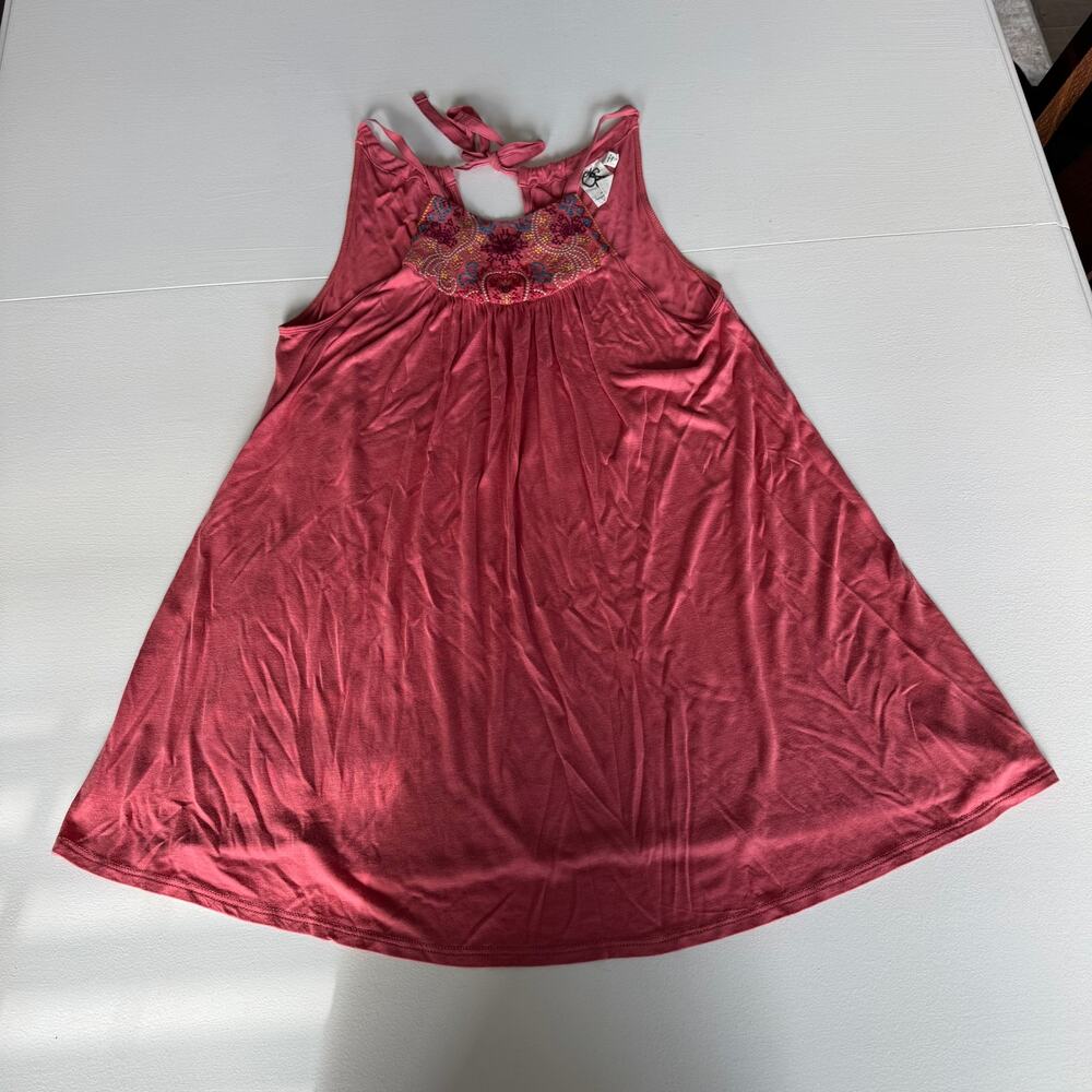 Anthropologie One September Pink Halter Tank Top Embroidered Neckline XS